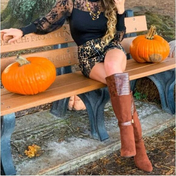 JustFab Brown Heeled Boots - Picture 14 of 14